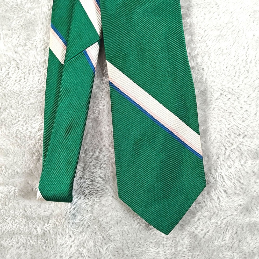 Vintage Polo Ralph Lauren Tie Mens Green Striped Preppy Hand Made Silk USA 90s